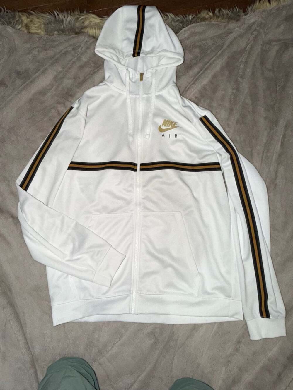Nike Air Full Zip Hoodie Track Jacket White Metallic Gold Size L